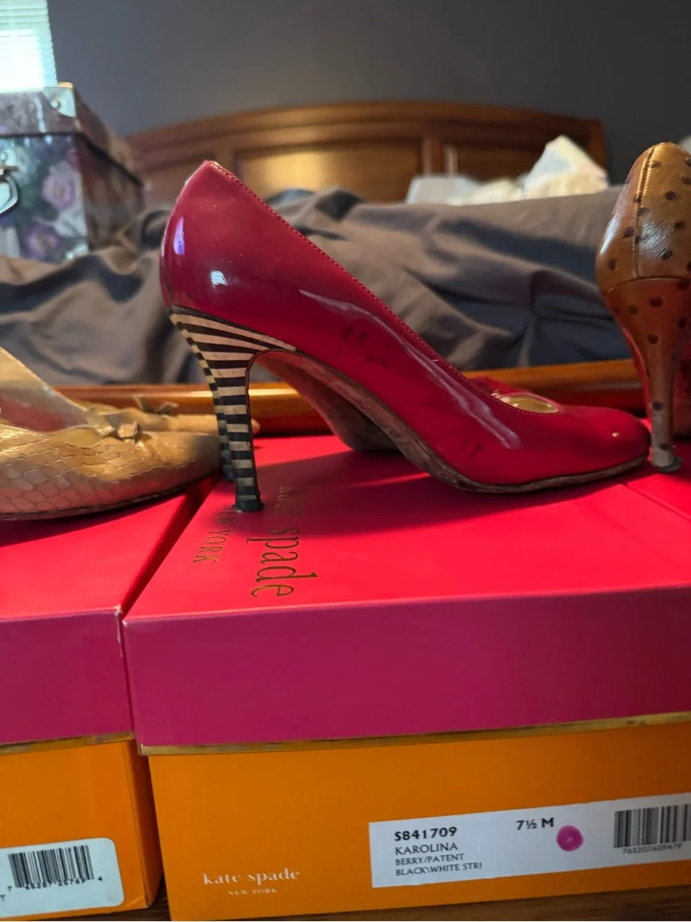 kate spade Hot Pink Patent Striped Heel Pumps